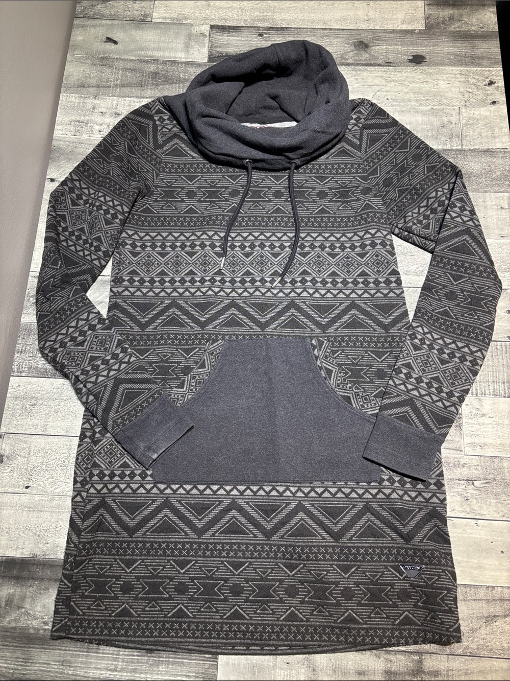 Women’s Gray Patterned Cowl Neck Sweater Dress